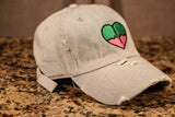 Denim Dad Hat w/ Green & Pink Logo